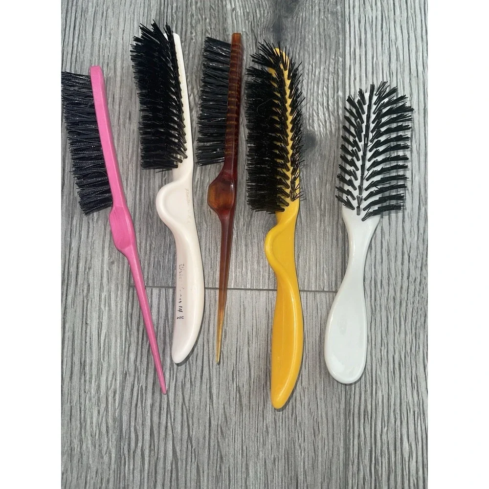 Lot Of 5 Vintage Hair Brushes Wrist Saver 14, Studio Girl, Made‎ In USA